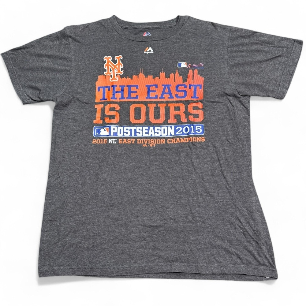 Majestic New York Mets T Shirt Adult Size Medium Gray Champions MLB Tee